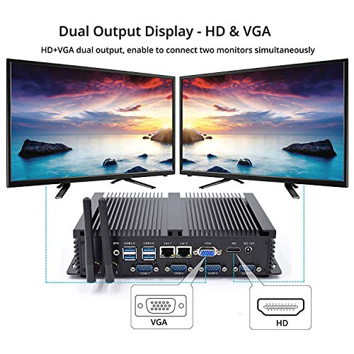 Image of Silent Industrial Mini PC, i5 CPU Fanless Mini Computer, 8GB DDR3L RAM, 512GB SSD, 4xCOM RS232, 2xNICs, HD&VGA Dual Display, WiFi, Full Metal Case, W-11 Pro