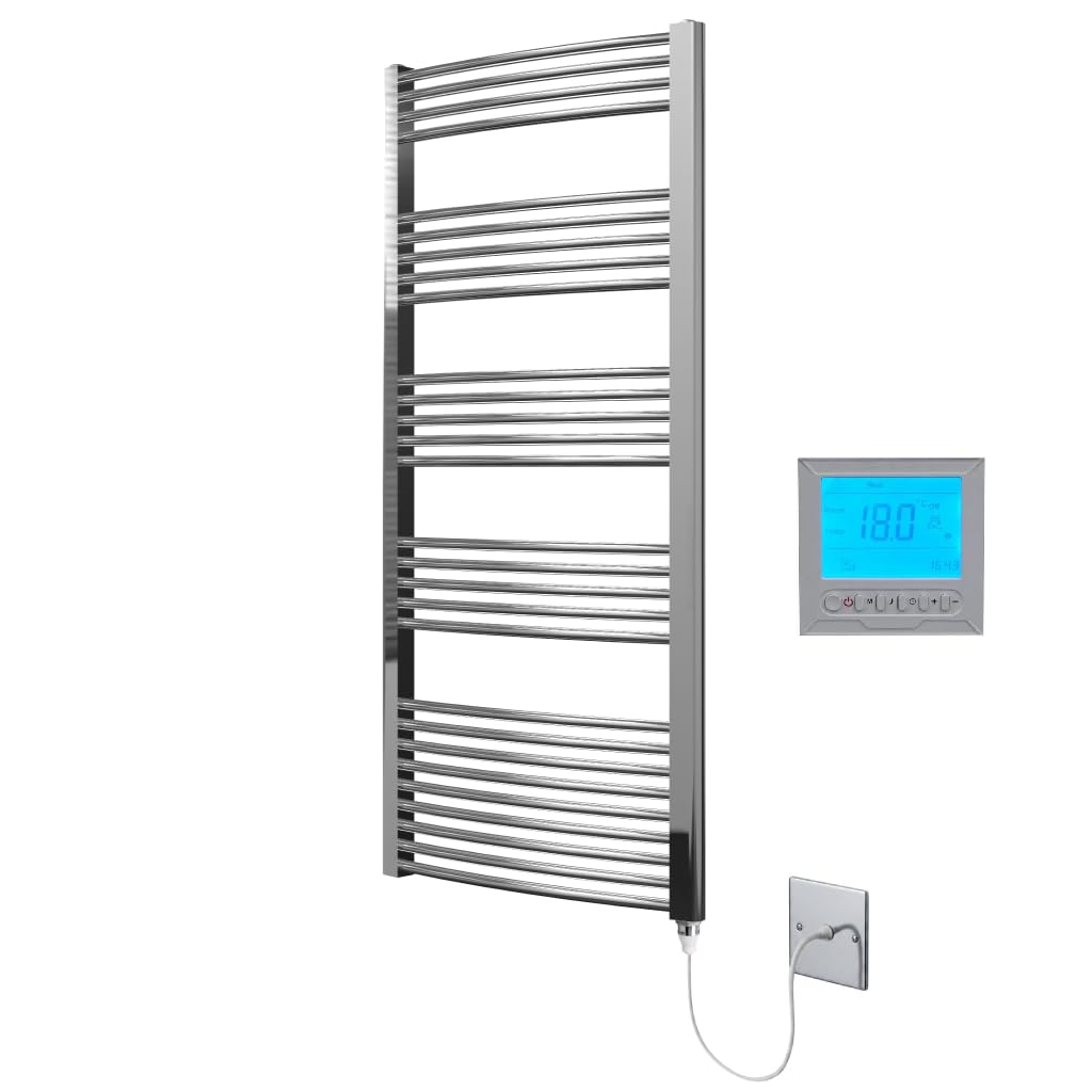 Greened House Chrome Electric Heated Towel Rail 500mm W x 1600mm H + Timer