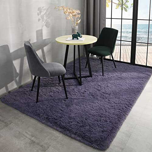 Espiraio Grey Purple Shaggy Rugs For Bedroom Living Room, Super Soft Fluffy Fuzzy Area Rug For Kids Baby Nursery, Modern Indoor Carpet For Home Decor, 5X8 Feet Floor Furry Rugs For Children Dorm Rug #TOP2
