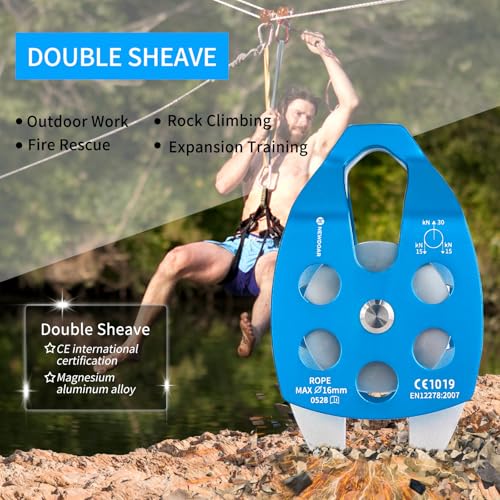 Image of NewDoar 30 KN CE Certified Large Rescue Pulley Single /Double Sheave with Swing Plate