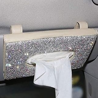 EGBANG Bling Bling Car Visor Tissue Holder Ladies, Leather Crystals Paper Towel Cover