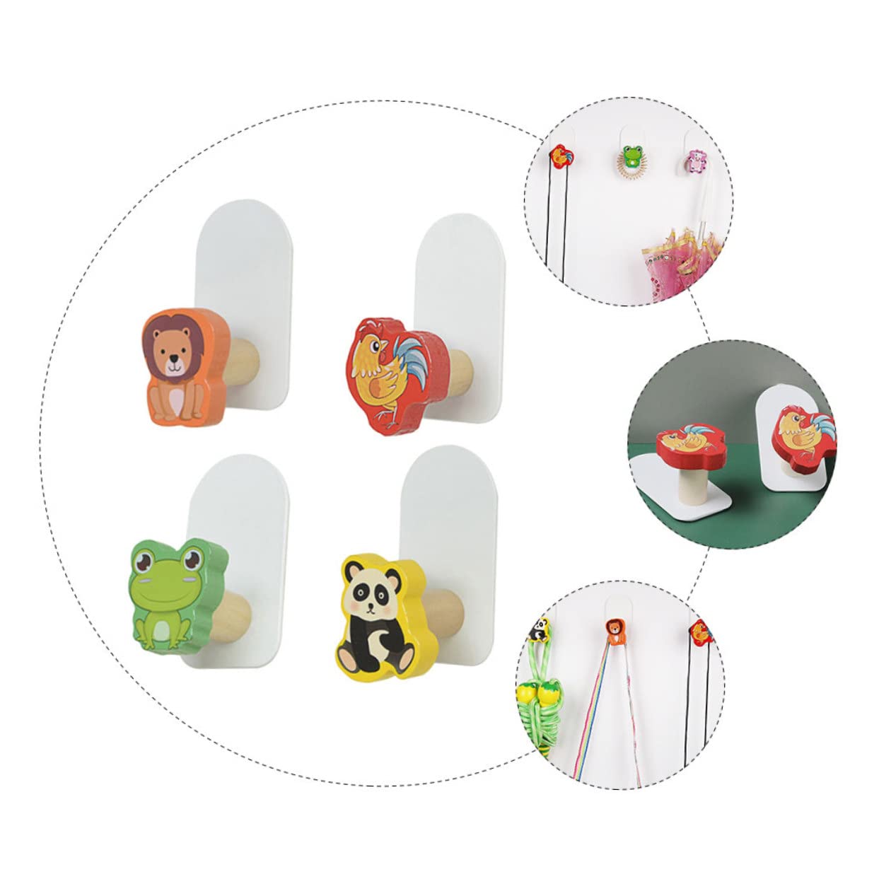 Alipis 12piezas Ganchos De Pared De Madera Para Niño Niña Ganchos Adhesivos De Animales Rana Panda León Colgador Decorativo Para Habitaciones Infantiles Fácil Instalación Superficies