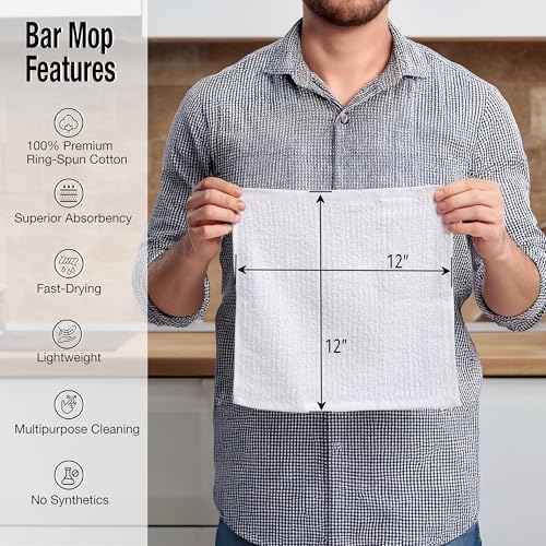 Bar Mop Cleaning Kitchen Dish Cloth Towels,100% Cotton, Machine Washable, Everyday Kitchen Basic Utility Bar Mop Dishcloth Set of 12, White - Image 3