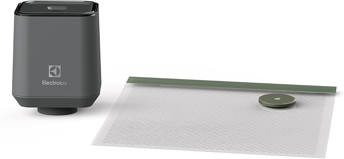 Electrolux Handheld 23EVSL01AY Sellador de alimentos recargable y bomba de vacío para almacenamiento y Sous Vide con bolsas selladoras reutilizables (10), pequeño, gris