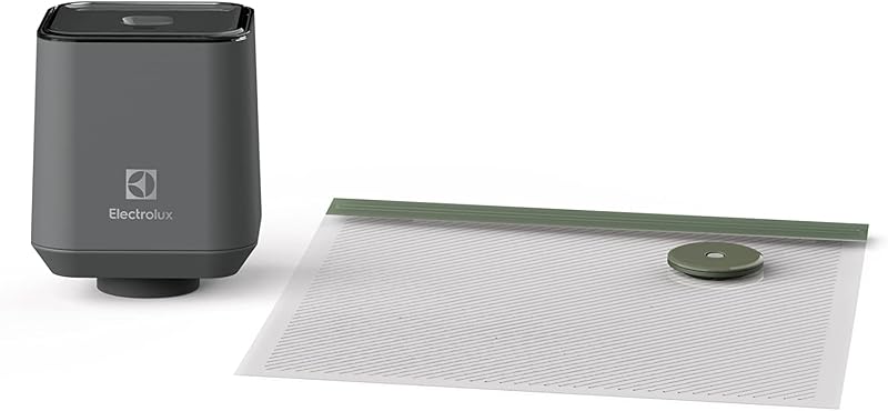 Electrolux Handheld 23EVSL01AY Sellador de alimentos recargable y bomba de vacío para almacenamiento y Sous Vide con bolsas selladoras reutilizables (10), pequeño, gris