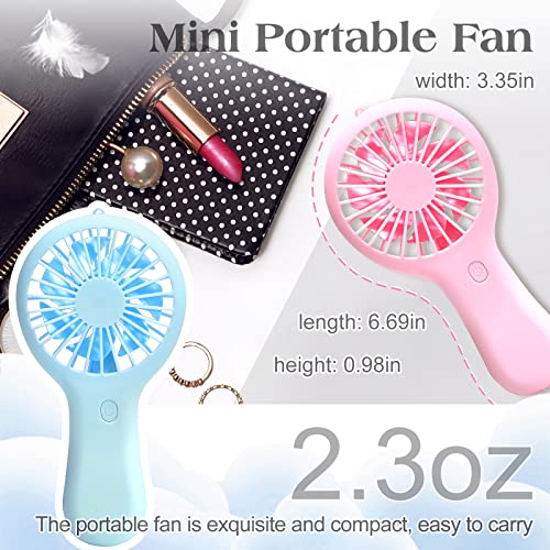 Ktebo 2 Pack Mini Handheld Portable Fan For Travel, Travel Essentials Hand Held Fan Rechargeable, Small Portable Personal Fan,Great As Lash Fan To Dry Nails, Lotion, Eyelash - Pink & Blue #TOP1