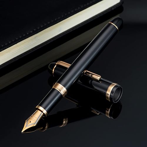 Vista 12 de Jinhao X850 - Pluma estilográfica mediana con convertidor, color negro con clip dorado Negro dorado - X850