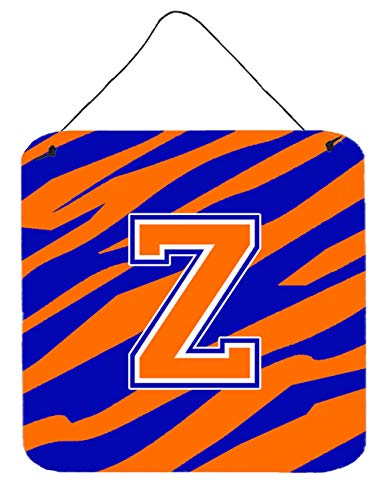 Caroline's Treasures CJ1023-ZDS66 Letter Z Initial Tiger Stripe - Blue Orange Wall or Door Hanging Prints Aluminum Metal Sign Kitchen Wall Bar Bathroom Plaque Home Decor, 6x6, Multicolor