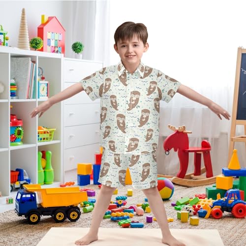 Image of visesunny Boy's 2 Pieces Shirt and Short Set Casual Shirts Short Sleeve Beach Shorts Summer Outfits for 3-10 Years Kids