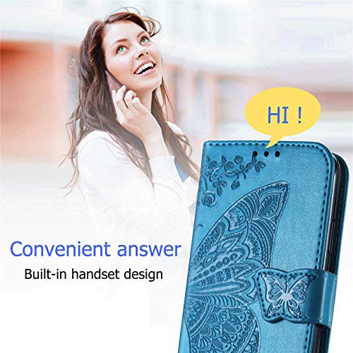 Iphone 11 Case With Screen Protector,Iphone 11 Wallet Case,Iphone 11 Flip Case Pu Leather Emboss Butterfly Flowers Wrist Strap Folio Magnetic Kickstand Cover Card Slots For Iphone 11 M Blue #TOP5
