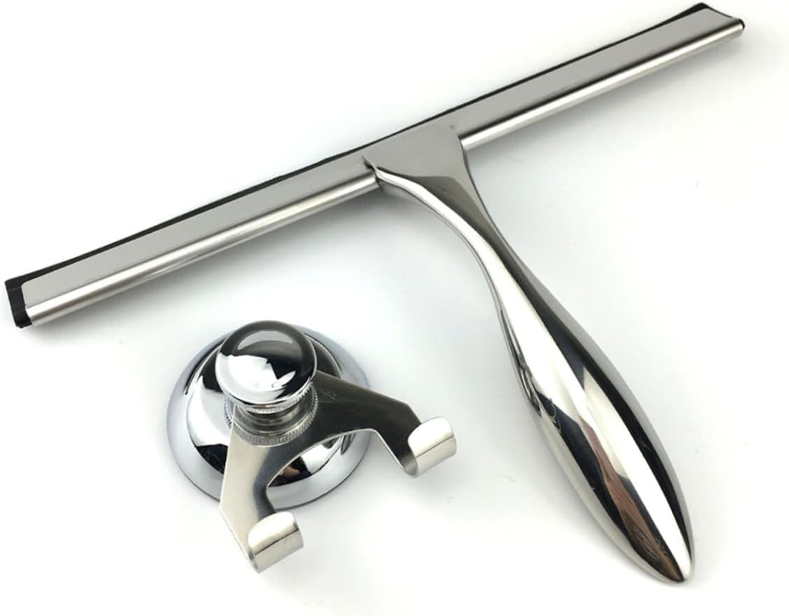 1pc Stainless Steel Shower Squeegee Suction Cup Glass Wiper for Windows Mirrors and Tiles Durable Non-Porous Scraper for Bathroom and Car Cleaning