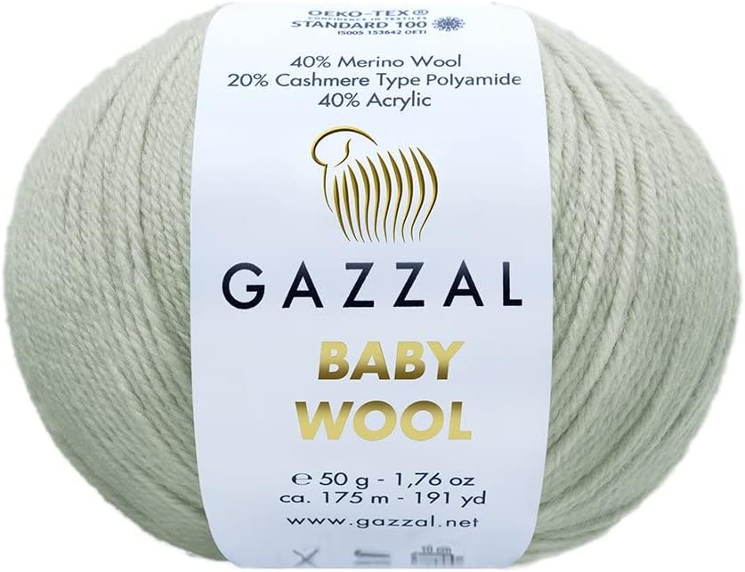 3 Pack (Skein) Gazzal Baby Wool Fine Baby Soft & Smooth Yarn, 40% Lana Merino, 20% Cashmere Type Polyamide, Each 1.76 Oz (50g) / 191 Yrds (175m) (3 Pack, Light Grey - 817)