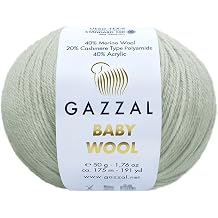 3 Pack Skein Gazzal Baby Wool Fine Baby Soft & Smooth Yarn, 40% Lana Merino, 20% Cashmere Type Polyamide, Each 1.76 Oz 50g / 191 Yrds 175m 3 Pack, Light Grey - 817