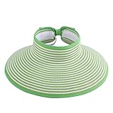 Simplicity Women's UPF 50+ Wide Brim Roll-up Straw Sun Hat Sun Visor (Green/White)