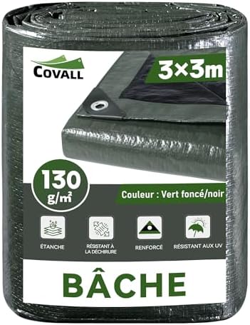 bâche Moyenne Camping Sol Tapis 3x3m 130g/m² (Vert Armée/Noir) Te...