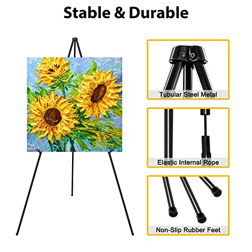 63" Tall Display Easel, Folding Instant Poster Easel, Black Steel Metal Telescoping Art Easel For Display Show, Easy Assembly With Carrying Bag (6Pack) #TOP3