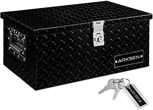 ARKSEN 20 Inch Heavy Duty Aluminum Diamond Plate Tool Box Chest Box Pick Up Truck Bed RV Trailer Toolbox Storage with Side Handle and Lock Keys – Black