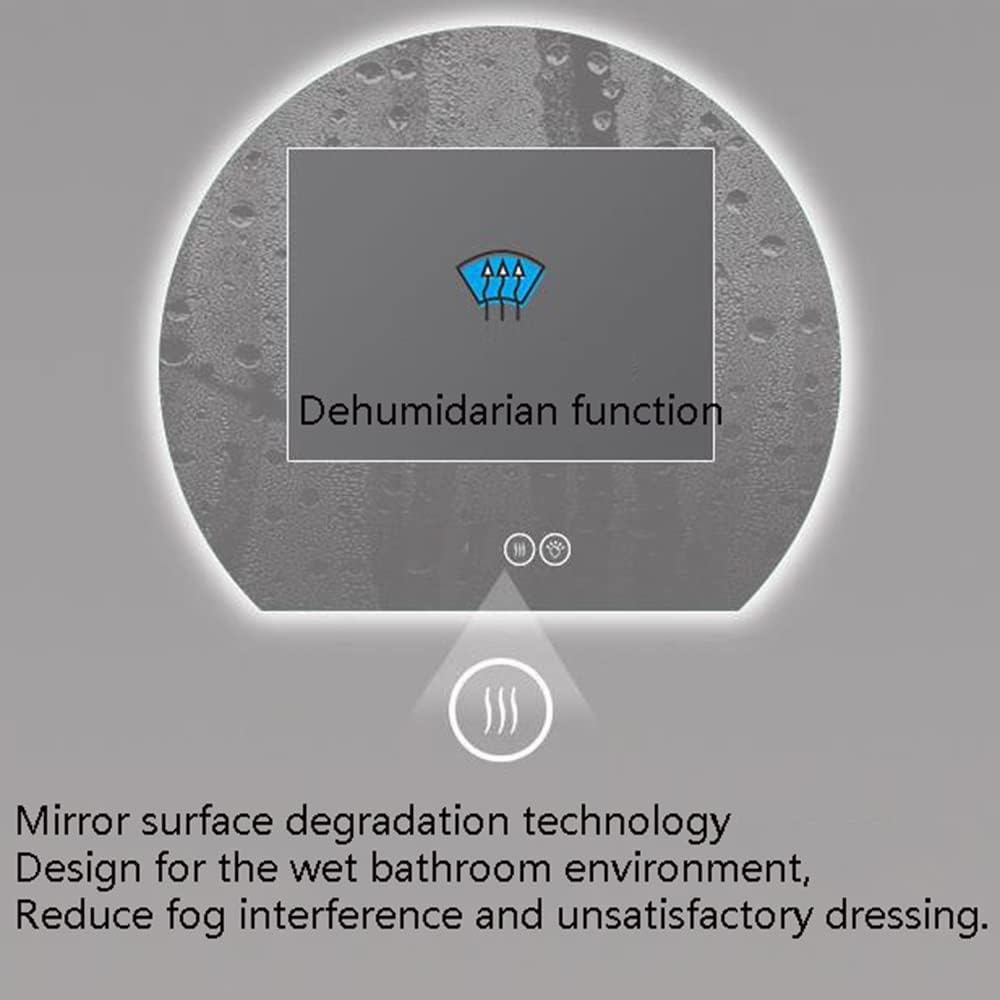 Led Light Mirror Semicircle Bathroom Mirror 32inch Backlit Vanity Mirror, Wall-Mounted Makeup Mirror, Anti Fog Dimmable Smart 3 Color (Size : 32inch)