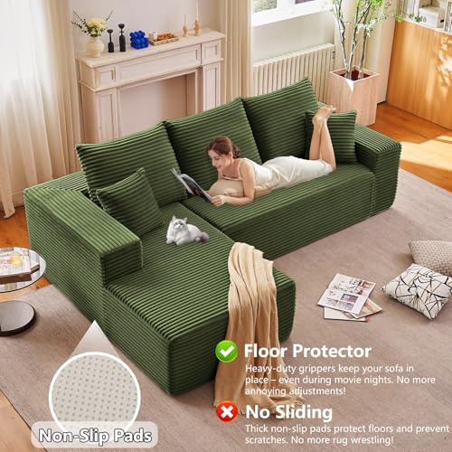 Image of Sectional Couches for Living Room Cloud Couch Sofa with L-Shape Couch in a Box Upholstered Boneless Couchs Modern Modular Sectional Couch with Chaise (Green,B-3 Seater-Left-Facing Chaise-96 inch)