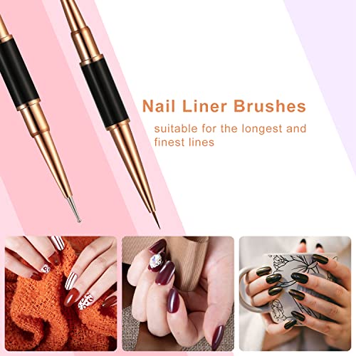 6Pcs Double Ended Nail Art Brushes Set, Nail Dotting Pen Ombre Nail Brush 3D Nail Brushes French&Flat Nail Brush For Nail Gel Polish Thin Fine Liner Striping Detail Painting #TOP3