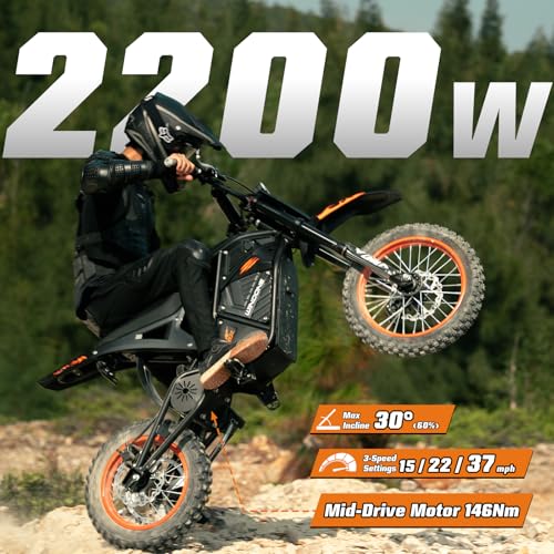 RM7 Electric Dirt Bike for Adults & Teens, 2200W Peak Ebike, 48V 22.5Ah, 37 MPH, 45 Miles, 14