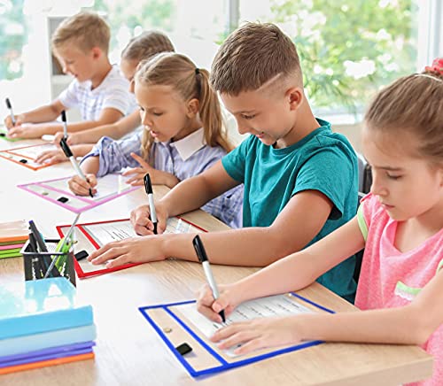 Scribbledo Dry Erase Pockets, 6 Pack Reusable Dry Erase Sleeves With Marker Holder, Colorful Dry Erase Pocket Sleeves For School Or Work, Assorted Colors Sheet Protectors And Ticket Holders #TOP1