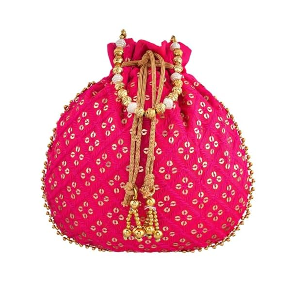 Kuber Industries Potli | Silk Wedding Potli | Drawstring Closure Potli | Wallet Potli | Christmas Gift Potli | Baby Shower Potli | Traditional Shagun Potli | Single Side Sequins-Potli | Rani