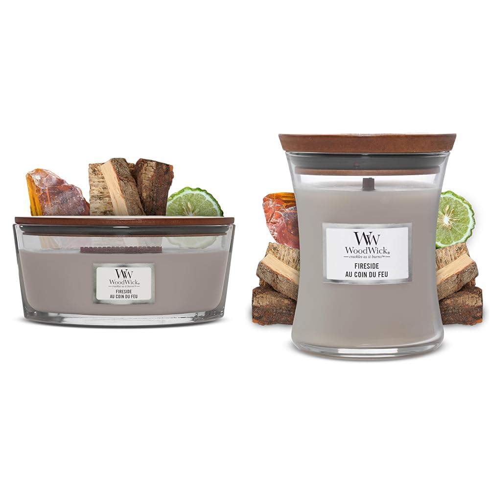 WoodwickEllipse Scented Candle with Crackling Wick | Fireside | Up to 50 Hours Burn & Scented Candle, Fireside Medium Hourglass Candle, with Crackling Wick, Burn Time: Up to 60 Hours, Scented