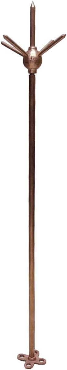Brass Copper Lightning Arrester 12 mm diameter and 950 mm in length with 5 spikes and base plate 8.5x8.5 cm for Home and Building Protection Coverage