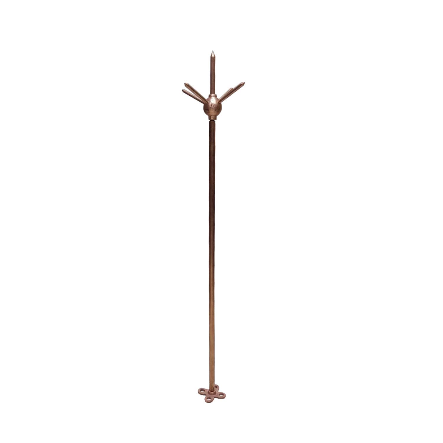 Elapp Brass Copper Lightning Arrester 12 mm diameter and 950 mm in length with 5 spikes and base plate 8.5x8.5 cm for Home and Building Protection Coverage