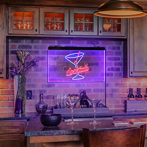 Advpro Cocktails Glass Bar Club Beer Décor Dual Color Led Neon Sign Blue & Red 16" X 12" St6S43-I2112-Br #TOP5