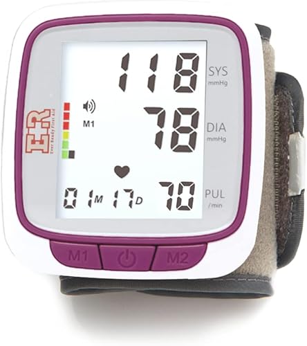 Ever Ready First Aid Reloj de pulsera de presión arterial totalmente automático con monitor portátil, color morado, baterías incluidas