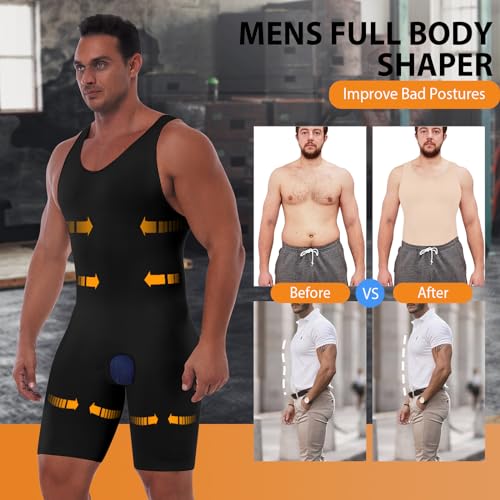 Gleefeat Body masculino modelador de abdômen modelador de corpo inteiro compressão emagrecedor sem m