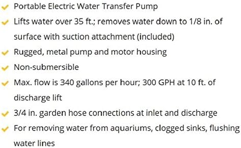 WAYNE PC2 Portable Transfer Water Pump With Suction Hose And Attachment, Black