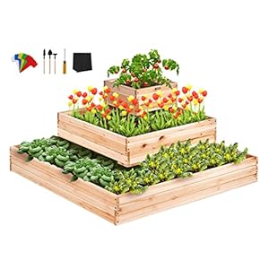 VEVOR Bloembak, verhoogd tuinbed van dennenhout, 113 x 113 x 51 cm, plantenbak voor het kweken van bloemen, planten, kruiden, vetplanten in tuin, terras, terras, balkon, houtkleur