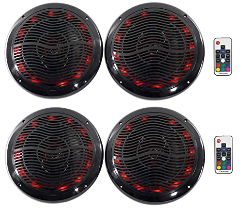 (4) Rockville RMC65LB 6.5  1200w Black Marine Speakers w Multi Color LED+Remote
