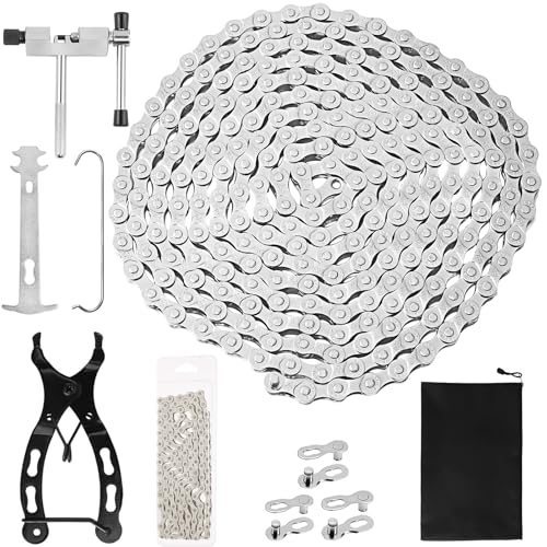 Fahrradketten, 1/2 x 3/32 Inch116 Glieder, 6/7/8 Fach Fahrrad Kette, Werkzeug mit Kettenschloss Zange Kettenbrecher und 3 Paar Kettenschloss Fahrradketten für Mountainbike