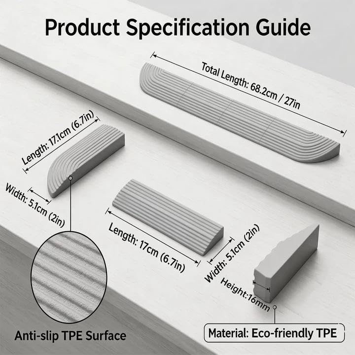 Threshold Ramps for Doorways, 0.63" Rubber Robot Vacuum Ramp, Non-Slip Connectable Doorway Transition Strip, Compatible with Roomba, iRobot, Roborock, Shark, Ecovacs (Gray)