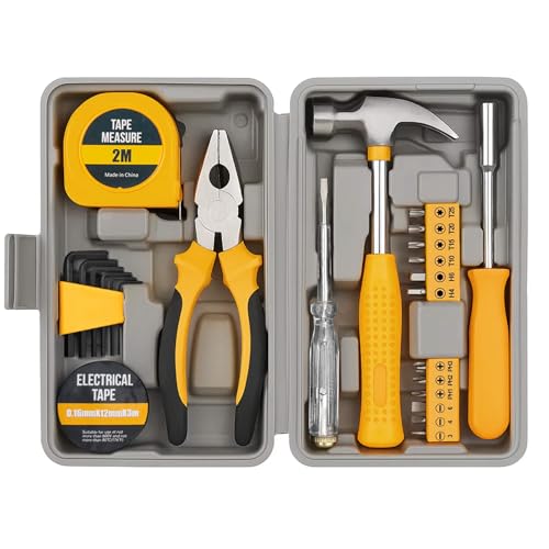 11PCS Household Hand Tools Kit DIY Hand Tool Toolbox Set with Storage Case Including Daily Repair Small Tool for Home Use (Yellow)