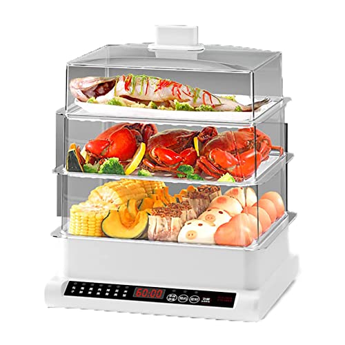 WOTZOV Vaporiera elettrica Multifunzione da 20 Litri, 3 Ripiani, con griglia in Acciaio Inox, 7 modalità di Cottura preimpostate