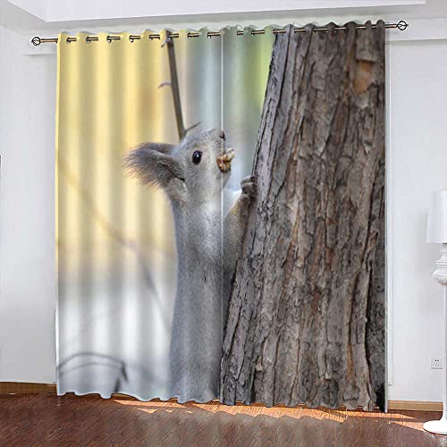 LWXBJX Blickdicht Vorhang für Schlafzimmer - Grau Eichhörnchen Tier - 3D Druckmuster Öse Thermisch isoliert - 280 x 260 cm - 90% Blickdicht Vorhang für Kinder Jungen Mädchen Spielzimmer Cover