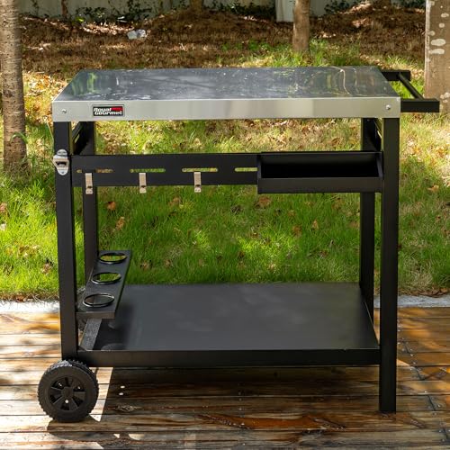 Royal Gourmet Grillwagen Rollwagen mit Edelstahl-Platte für Tischgrill und Pizzaofen, Outdoor Servierwagen Grilltisch mit außergewöhnlicher Tragfähigkeit