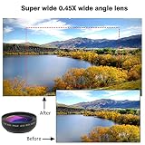 Mcoplus Obiektyw do aparatu na telefon komórkowy 2 w 1, zestaw obiektywów klipsowych, 37 mm, 0,45 x 49 UV, super szeroki kąt i makro, obiektyw aparatu do iPhone i smartfonów z systemem Android,