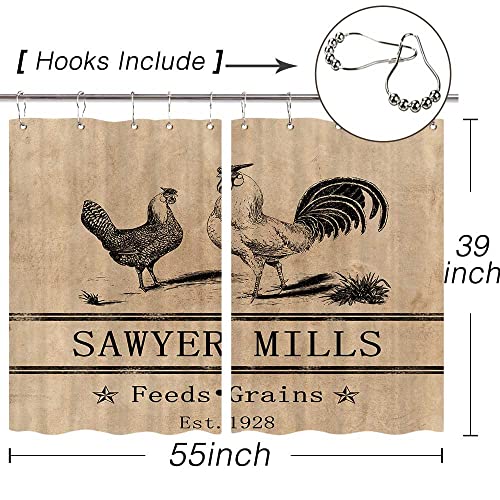 Jawo Rooster Kitchen Curtains, Farmhouse Miller Farm Aniaml Chicken Window Curtain Panel, Country Farmhouse Style Curtains For Living Room Bedroom (55X39) #TOP2