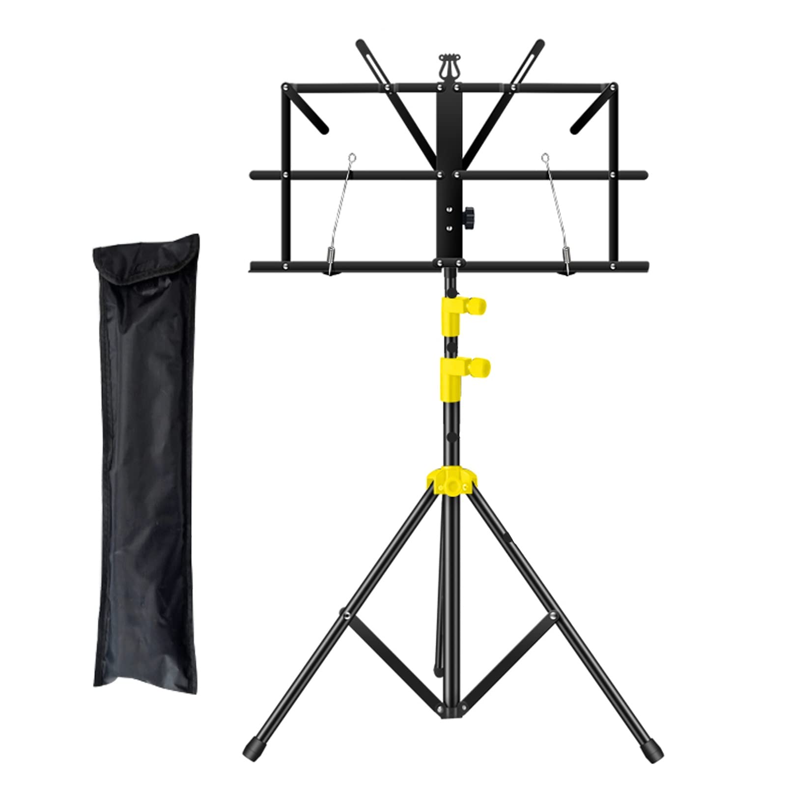 HJXGQJM Atril De Música De Metal,Atril for Partitura Plegable Portátil Musica Metalico Soporte De Ajustables con Bolsa De Transporte,para Tocar Instrumental, Tocar,Negro(Black and Yellow)