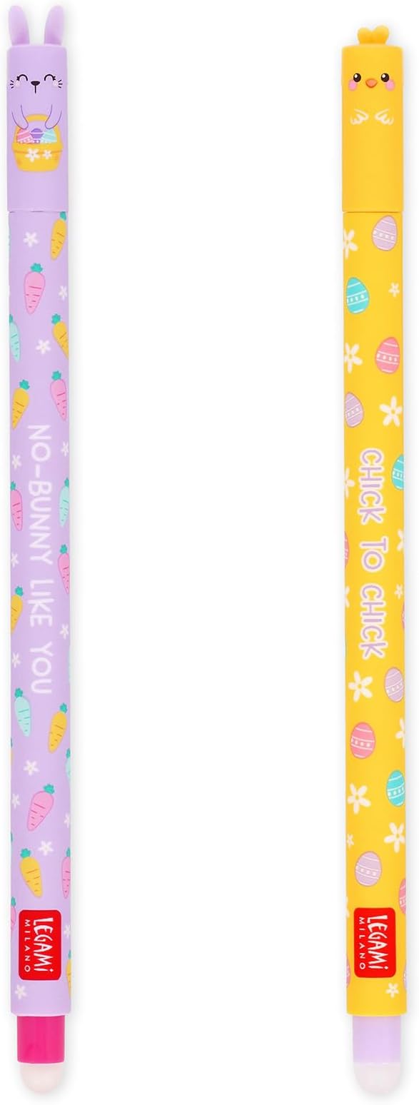 Set of 2 Erasable Gel Pens, Easter Edition, Pens with Erasable Thermosensitive Ink, Pink, Purple, Erase Without Using Up the Paper, 0.7 mm Tip