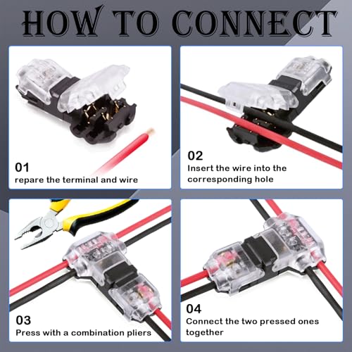 3 Way 2 Pin Low Voltage Wire Connector Wire Splice connectors,Quick Solderless T Tap Connector,Rock Solid Connector for 18-22 AWG,forVehicle/Audio/Video/Lighting and Automotive Use.(20PCS) (Black) by Betluse - Used condition - Image 3