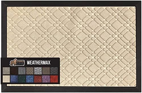 Gorilla Grip All-Season WeatherMax Doormat, Durable Natural Rubber, Stain and Fade Resistant, Low Profile, Indoor Outdoor Door Mats, Easy Clean Patio Entrance Mat, 17x29, Modern Latte