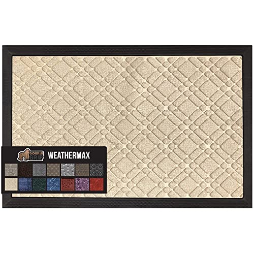 Gorilla Grip All-Season Weathermax Doormat, Durable Natural Rubber, Stain And Fade Resistant, Low Profile, Indoor Outdoor Door Mats, Easy Clean Patio Entrance Mat, 17X29, Modern Latte #TOP25
