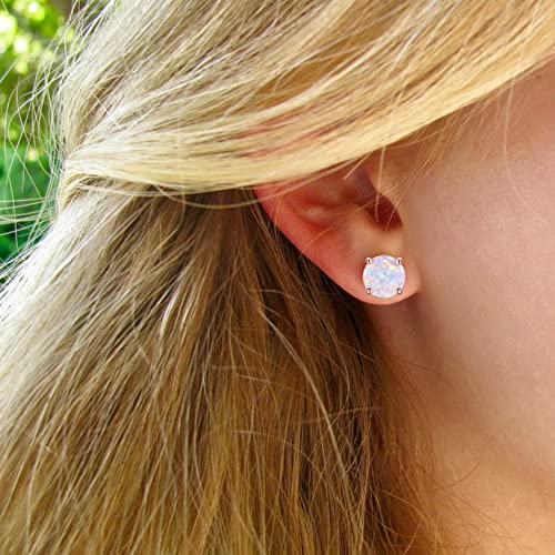Cerslimo Multi Colors Fire Opal Stud Earrings Birthstone Earrings For Women 8Mm (Rose Gold) #TOP1